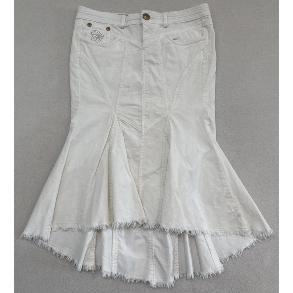 VTG Y2K Candies SkirtWhite Corduroy Drop Waist Mermaid High Low Raw Hem SZ 1
